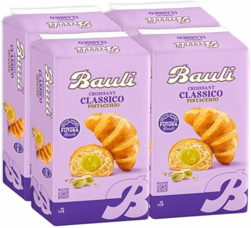 4X BauIi Croissant PISTACCHIO, Cornetto di Pasta Sfoglia Ripieno, Confezione con 5 Cornetti Incartati, 250g