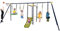 Kids Swing Set, 7 in 1 Outdoor 300 Kg A-Frame Heavy Duty Metal Swing Stand with Monkey Bar, Playground Playset with Slide, 2 Swings, Glider, Trapeze Rings, Basketball Hoop for Garden Backyard