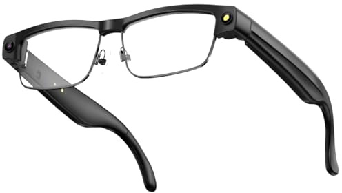 DHsdlpLU Gafas de Seguridad Inteligentes con decoloración, 8 Millones de píxeles, grabación de Video HD de 1200p, IA en Tiempo Real, para Exteriores,Black-Metal-Frame-Transparent-Photochromic-Lenses