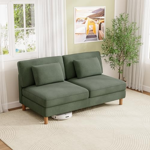 Vesgantti Cord 3 Sitzer Sofa ohne Armlehne, 166cm Modernes Dreiersofa mit Kissen, Kombination Sofa perfekt für Wohnzimmer, Schlafzimmer, Büro, werkzeuglose Montage, 166 * 88 * 84cm