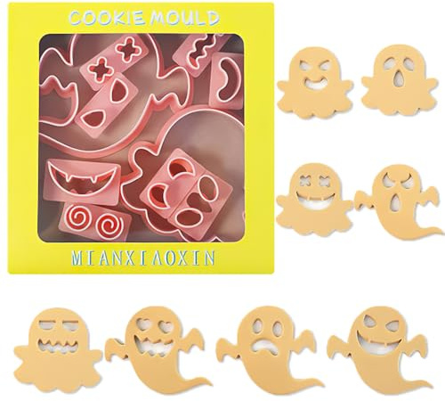 Halloween Ausstechformen Set, Plätzchen Ausstecher, Plätzchenform Tiere, Halloween Plätzchenform, 3D Geist Ausstecher für halloween Partyzubehör Schokolade Füllung Kuchen DIY Baking Accessories