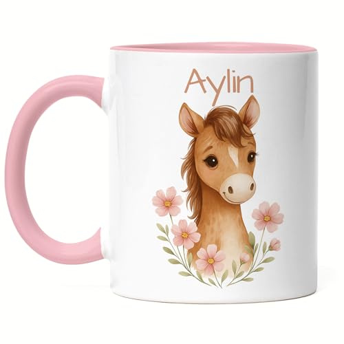 Kiddle-Design Einhorn Tasse Kinder Personalisiert mit Name - Kinderbecher für Kita, Kindergarten - Kindertasse mit Einhorn-Motiv als Trinkbecher, Zahnputzbecher - Einhorntasse Emaille Blau