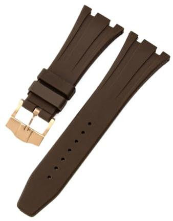 ROUHO Bracelet de Montre Silicone Imperméable, Accessoires Remplacement Réglable Boucle Ardillon pour Audemars Piguet Royal Oak Casio G-Shock GA-2100-Marron + Or Boucle 26mm