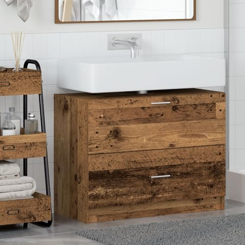 IBUQDDV Mobile Lavabo Rustico in Legno Massello di Recupero con Finitura Invecchiata e Due Cassetti Spaziosi, Mobile Autoportante per Bagno con Design Rettangolare e Ampio Spazio