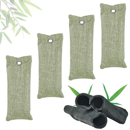 Tulov 4 stycken 100 g skokuddar med bambu aktivt kol mot fotlukt, aktivt kol luktborttagare, skodeodorant väska, eliminerar obehaglig lukt i skor och strumpor, grön