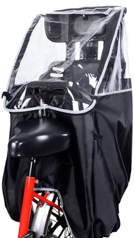 Vilgftyiet Fahrradkindersitz Regenschutz für hinteren Babysattel, wetterfestes PVC + Oxford-Tuch mit transparenter Vorderseite & Reflexstreifen, passend für Kinder unter 115 cm, Schwarz