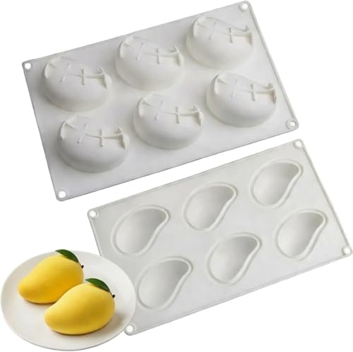 Molde de silicona de mango 3D, molde en forma de mango de 6 cavidades, antiadherente, fácil de desmoldar, herramientas flexibles para hornear postres, moldes en forma de fruta para bricolaje, gelatina