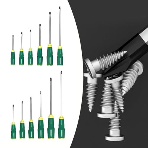Juego de 6 destornilladores de cruz ranurados, color verde, ergonómicos, antideslizantes, herramientas de reparación para el hogar, kit de montaje de muebles