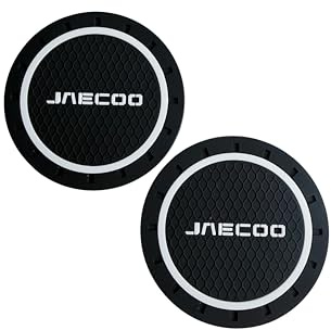 Car Cup Holder Insert Non-Slip Rubber Coaster Mats compatible with JAECOO Cars, Black, 2 Pack