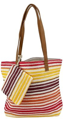Yuhu Damen Sommer-Stroh-Tasche Tote Bag Shopper kräftige Farben (Modell 2)