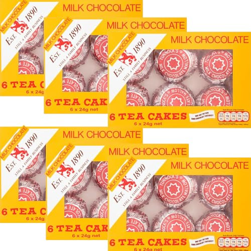Milk Chocolate Tea Cakes Box 6 x 24g - Biscuit Base Topped With Marshmallows Covered Real Milk Chocolate (6 x Boxes)