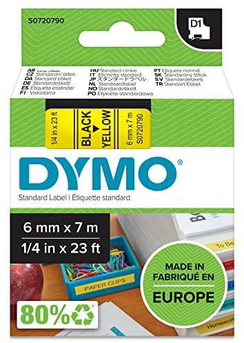 DYMO Märkbandskassett, Svart, Gul, 6 mm x 7 m