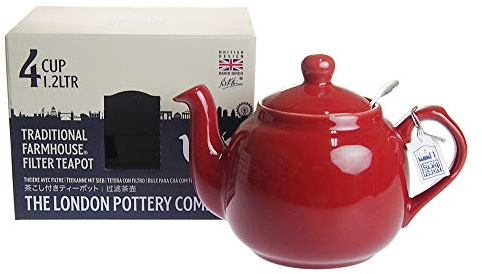 London Pottery 73260 Farmhouse Loose Leaf Teapot with Infuser, Ceramic, Red, 4 Cup (1.2 Litre)