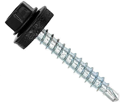 Color-Head Lot de 100 vis à tôle trapézoïdale, couleur noire d'ébène, 4,8x20 mm, vis autoperceuses, à tôle avec rondelle EPDM, vis de toit galvanisées pour tôle trapézoïdale et toit en