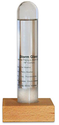 Kikkerland Storm Glass Barometer with Beech Wood Base