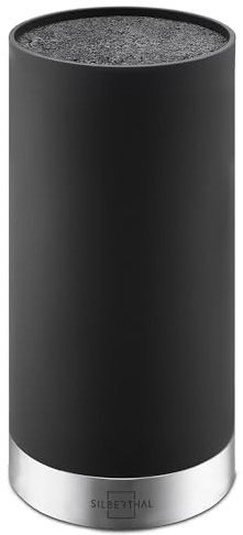 SILBERTHAL Universal Messerblock ohne Messer - herausnehmbarer Borsteneinsatz - für bis zu 10 Messer Aufbewahrung - Schwarz - Recyceltes Plastik mit Edelstahlring