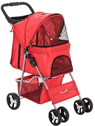 PawHut Poussette buggy pour chiens 77L x 45l x 99,5H cm pliable imperméable tissu 600D Oxford 4 roues rouge