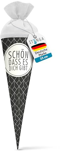 itenga Geschwisterschultüte 35cm Geschenkverpackung Schultüte Zuckertüte klein für Erwachsene Kinder Party (Abstrakt mit Text Schön DASS es Dich gibt)