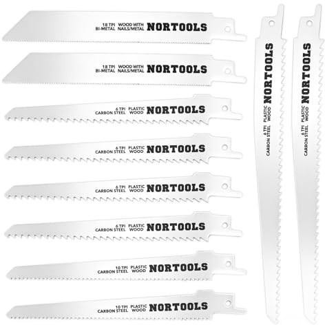 NORTOOLS Säbelsägeblätter-Set, 10-teiliges Säbelsägeblatt-Set aus HSS und HCS, Holz-Sägeblatt-Set für Stahl/Abbruch/Holz/Metallschnitt, geeignet für Bosch DEWALT Makita