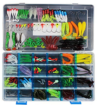 Pure Vie Fishing Topwater Lures Kits Mixed Universal Artificial Soft Baits Tackle Including Crankbaits, Spinnerbaits, Plastic Worms, Frogs, Hooks, Tackle Box - Freshwater Saltwater Fishing Equipment