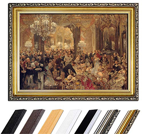 Bilderdepot24 Bild mit Rahmen - Adolph von Menzel Das Ballsouper 50x40 cm - Gerahmtes Leinwandbild Alte Meister - Antiker Rahmen Gold Barock, Klassisch