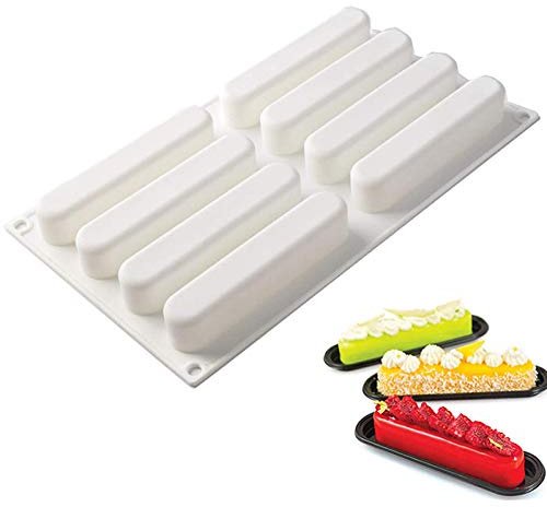 OCPO KITCHEN Moule à Barre de Céréales, Moule Silicone Rectangulaire, Moule à Patisserie, Moules Silicone en Forme de Doigt pour Pain, Gâteaux, Barres de Chocolat, Puddings et Biscuitsts, 8 Cavités