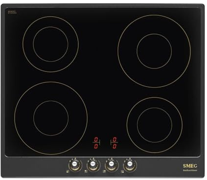 SMEG SI764AOM, Plaque de cuisson à induction CORTINA, Anthracite + black glass (anthracite knobs, brass washers)