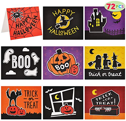 JOYIN 72 Stück Halloween gruselige und spektakuläre einzigartige festliche Grußkarten Sammlung (9 Designs) für Halloween Motto-Party, Klassenzimmer Party und Süßes oder Saures Einladungen