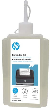 HP Aktenvernichter Öl, 120 ml Flasche, auf pflanzenbasis zur Pflege für Ihren Shredder, 9131