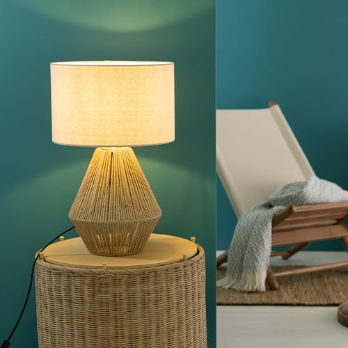 Lightbox Tischlampe im Nature Style | dekorative Tischleuchte mit Stoff | Tischlampe im Nature Style | dekorative Tischleuchte mit Stoff Schirm & Schalter | 53 cm Höhe | geeignet für E27 Fassung |
