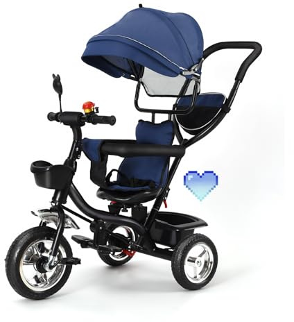 HUOLE Triciclo evolutivo per bambini da 1 a 5 anni, Triciclo 4 in 1 per tutto il 3 in 1 Draisina, il Putter permette una Direzione deportata, regalo di compleanno per ragazze
