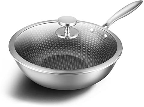 TSTSM 304 Edelstahl Wok Vollwabe Rauchfreier Antihaft-Herd Induktionsherd Gas Universal Universal Stir-Fry Iron Pot Pot