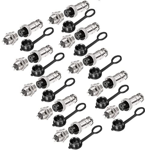 VISSQH 20pcs GX12 2 Pin Panel Metal Connector, 12mm Thread Male/Female Plug Cable Connector +with Rubber Protective Cap