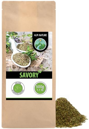 Alpi Nature Santoreggia 500g, Foglie di Santoreggia Essiccate e Strofinate, Spezia per Cucina