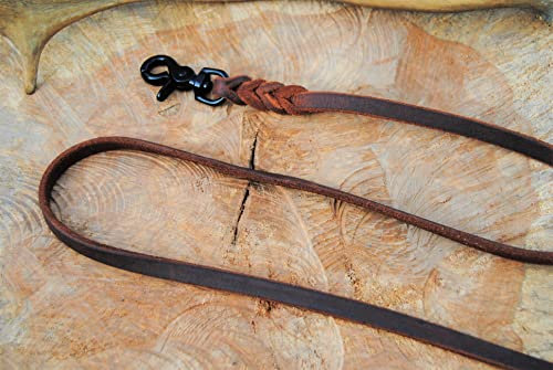 BULLYZEI Lederleine geflochten Antik-Leder 10mm x 1,5m ohne Schlaufe Scheren-Karabiner Führleine
