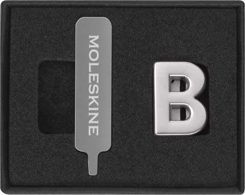 Moleskine-Anstecknadel für Notizbuch oder Agenda, Buchstabe B, Buchstaben-Anstecknadel, Personalisiere den Verschluss mit einem Gummiband, Personalisierte Geschenkideen, Silberfarbe