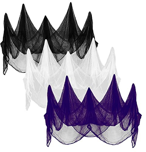 NITAIUN 3 Pack Halloween Creepy Cloth Décorations, Noir Spooky 76 x 200 cm Effrayant Gaze de Coton pour Décor de Maison Hantée Fête d'halloween Maison Table Fenêtre