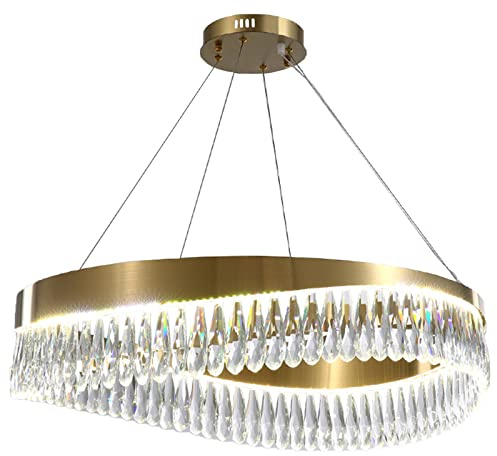 AHXIAOZN LED Kristall Deckenleuchte gold,3 Farben Modern Kronleuchter Kristall Leuchte,Wassertropfen Kristall (60cm)