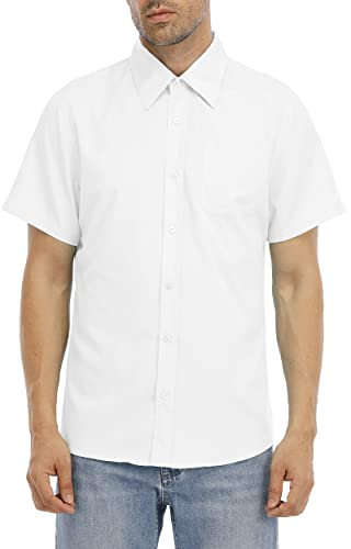 Zahala Battery Men's Formal Shirts Short Sleeve Dress Shirt Button Down Summer Casual Non Iron Business Shirt(White,M)