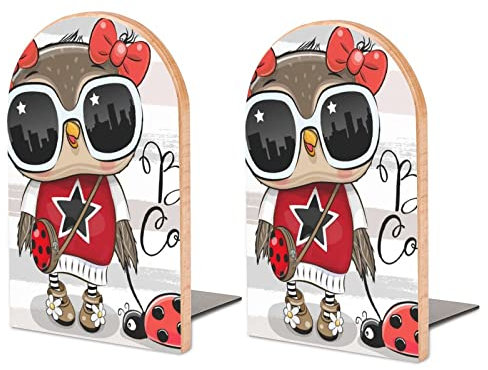 Packung Mit 2 Buchstützen Eule Und Marienkäfer Rutschfester Bücherständer Aus Holz Bücherregal Bücherhalter Für Home Desk Office Library