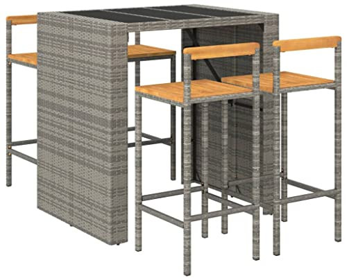 vidaXL Gartenbar Set 5-TLG., Gartenmöbel Bartisch 4 Barstühle, Stehtisch Barhocker für Garten, Sitzgruppe Gartenset, Grau Poly Rattan Massivholz Akazie