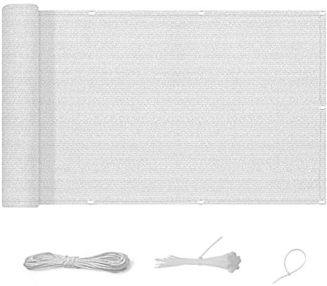 Balkonverkleidung 110 x 350 cm Sonnenschutz Atmungsaktiv Blickdichte Windschutz mit Ösen und Kordel für Gartenzaun Balkonzaun, Weiß