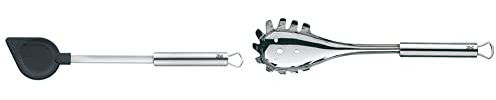 WMF Profi Plus Kochlöffel 32 cm, Cromargan Edelstahl teilmattiert & Profi Plus Spaghettilöffel 32 cm, Cromargan Edelstahl teilmattiert, ideal als Nudelzange und Spaghettizange, spülmaschinengeeignet