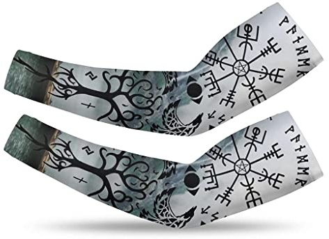 AHTCPO Wiederverwendbar Cool Sleeve Cover für Herren & Damen, UV-Schutz Ärmel für Arm & Ellbogen, Arm-Schoner mit Viking Tattoo Design (Color : Viking runes 1, Size : L)