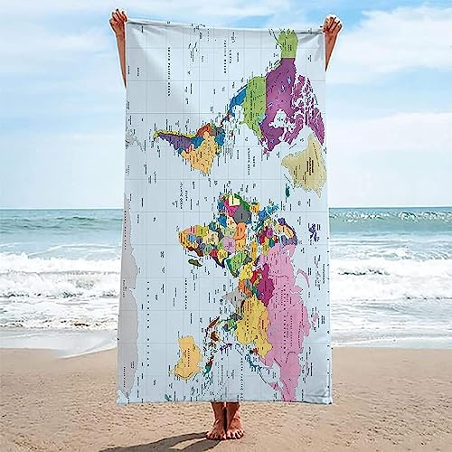 Tizhweqo Mikrofaser Strandtuch Weltkarte Groß 150x200 cm, 3D Strandhandtuch Weltkarte Weiches Leicht Reisehandtuch Schnelltrocknend Sandfreies Strandtücher, Saunatuch, Badetuch