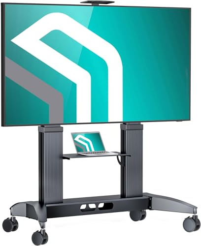 ONKRON Rullbart TV-stativ för 70-110 tum TV upp till 130 kg, professionellt höj- och sänkbart TV-stativ max 1000x600 VESA, Aluminium TV-vagn med hjul Svart