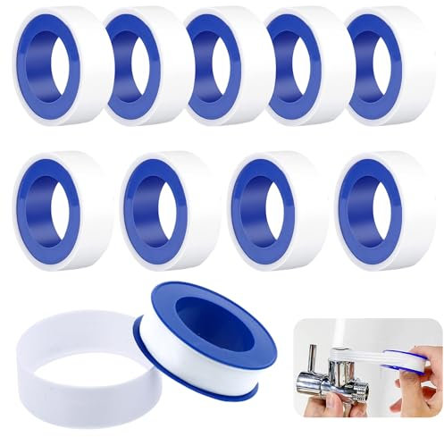 Pizsieat 10 Rollos Teflon Fontaneria Cinta Teflon 15mm x 10m Cinta PTFE de Rosca, PTFE de Tubería para Cabezales de Ducha, Grifos(Blanco)