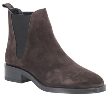 ALPE - Botín con tacón ancho y bajo,punta fina,ante,de piel,elásticos en el tobillo,bota tobillera,clásica, para: Mujer color: Marrón talla:36