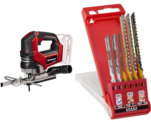 Einhell Professional Akku-Stichsäge TP-JS 18/135 Li BL Power X-Change (18 V, 135 mm Schnitttiefe in Holz, 26 mm Hubhöhe, Brushless, inkl. Sägeblatt, ohne Akku, inkl. Stichsägenblätter-Set)