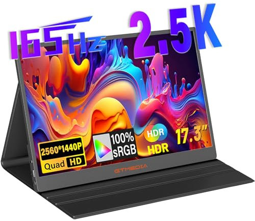 GTMEDIA Moniteur Portable IPS QHD 17,3, résolution 2560 x 1440 165 Hz (DP)/144 Hz (HDMI), Moniteur Portable, 100% sRGB HDR FreeSync pour ecran Portable PC/Mac/téléphone/Xbox Switch